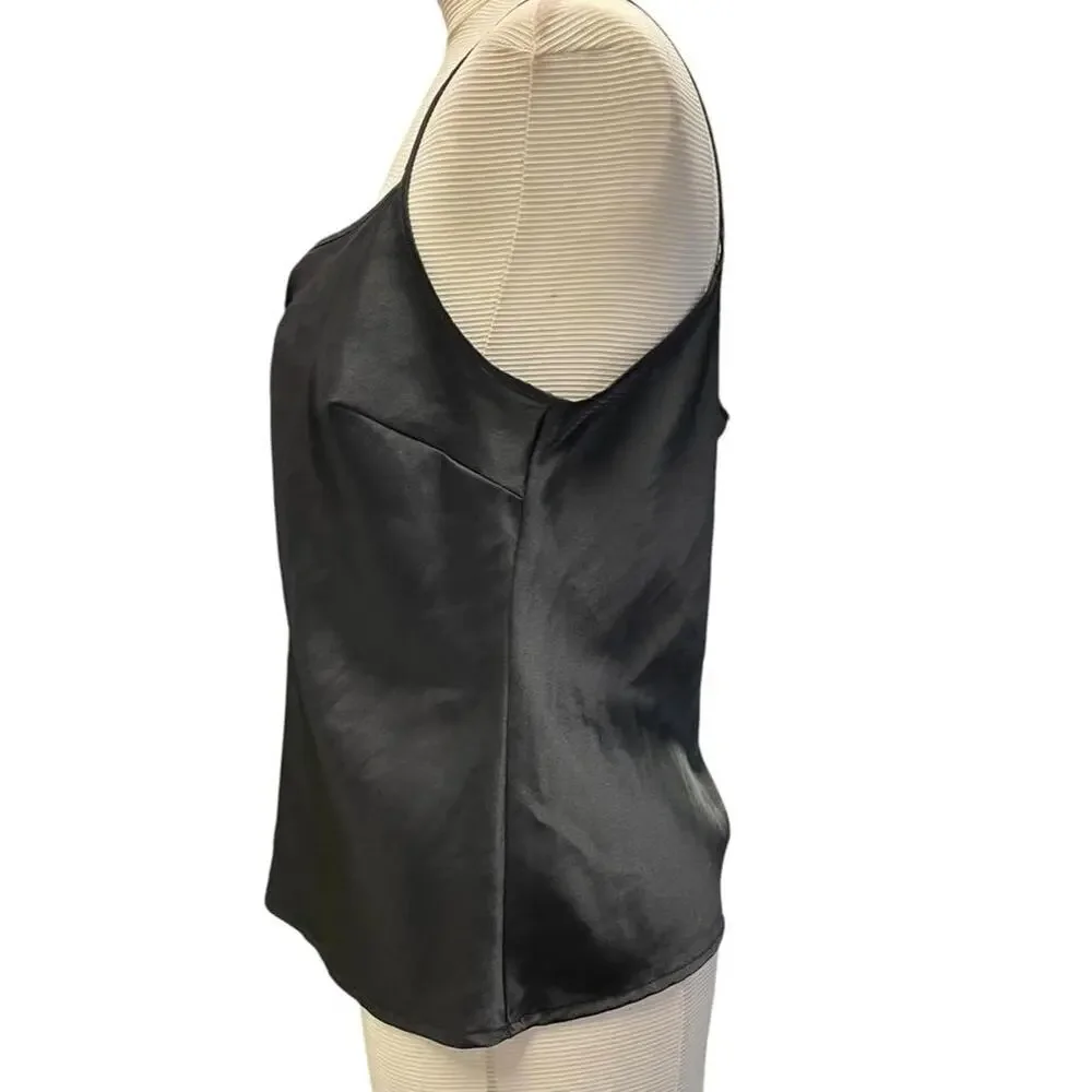 Black polyester satin slip top